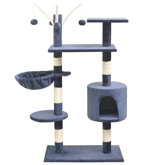 Katzen-Kratzbaum 125 cm Dunkelblau, mehrstöckig mit Höhle und Korb