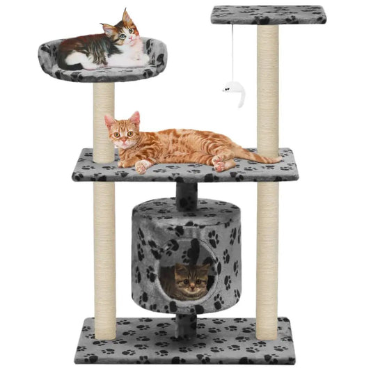 Katzen-Kratzbaum Sisal 95 cm Grau Pfoten-Aufdruck von vidaXL