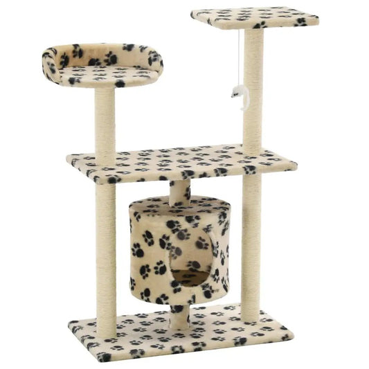 Katzen-Kratzbaum aus Sisal, 95 cm, beige mit Pfoten-Aufdruck – vidaXL