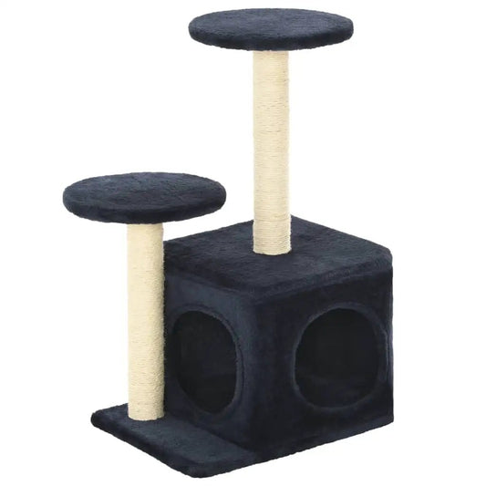 Katzen-Kratzbaum Sisal 60 cm Dunkelblau mit zwei Plattformen und Höhle