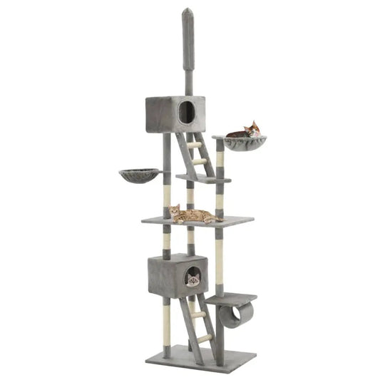 Katzen-Kratzbaum Sisal 230–260 cm Grau von vidaXL, grauer Kratzbaum mit Höhlen und Plattformen
