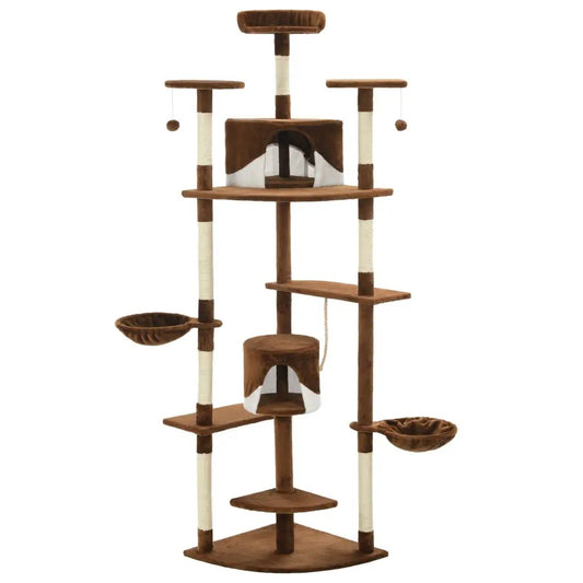 Katzen-Kratzbaum mit Sisal-Kratzsäulen, 203 cm, braun und weiß, vidaXL