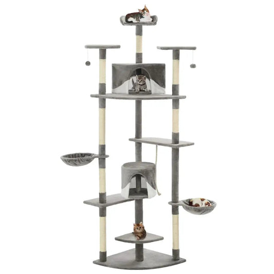 Katzen-Kratzbaum mit Sisal-Kratzsäulen, 203 cm, Grau und Weiß