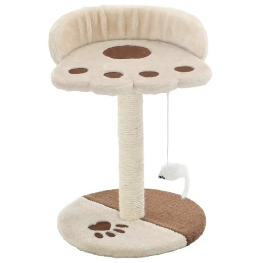 Katzen-Kratzbaum Sisal 40 cm Beige Braun mit Deckplattform und Spielmaus