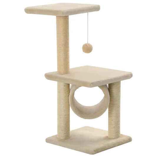 Katzen-Kratzbaum Sisal 65 cm Beige mit hängendem Spielball