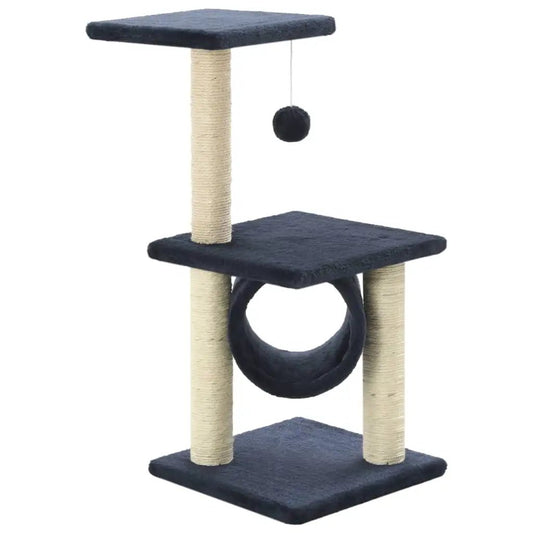 Katzen-Kratzbaum Sisal 65 cm Dunkelblau von vidaXL: zweistöckiger Kratzbaum mit Sisal-Säulen und hängendem Ball