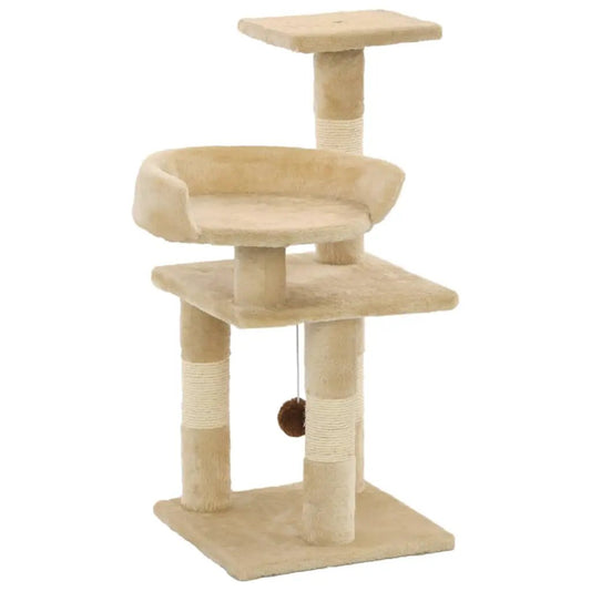 Katzen-Kratzbaum beige mit Sisal-Kratzsäulen, 65 cm, vidaXL, mehrstufig mit Spielball