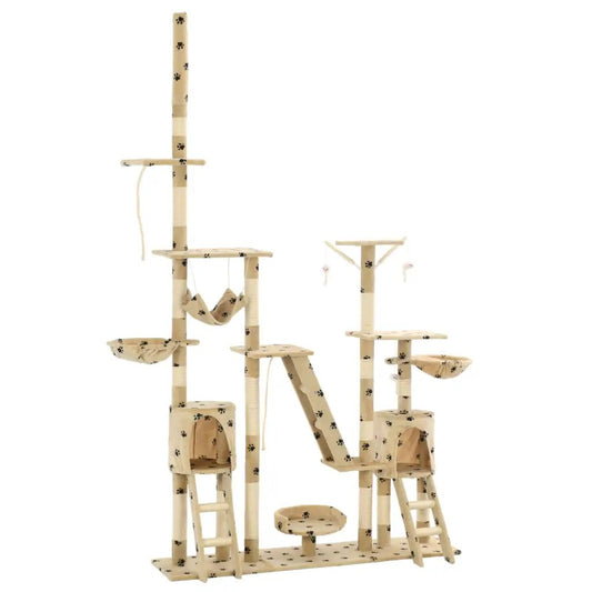Katzen-Kratzbaum Sisal 230–250 cm Beige mit Pfoten-Aufdruck vidaXL