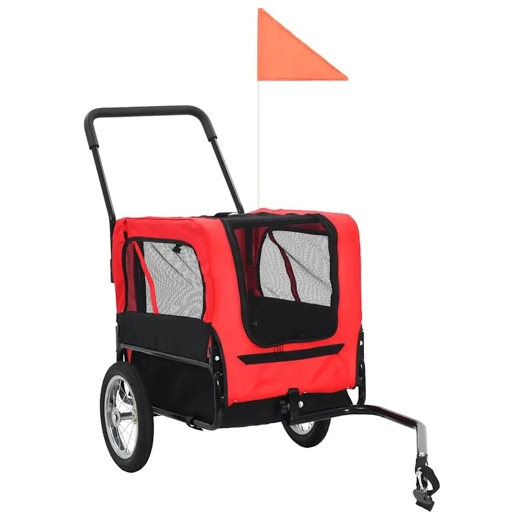 2-in-1 Fahrradanhänger für Hunde und Buggy Rot und Schwarz