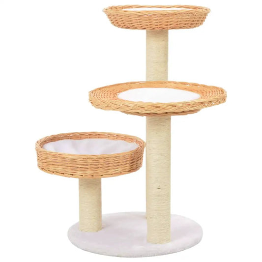 Katzen-Kratzbaum aus Sisal und natürlichem Weidenholz, mehrstöckig mit Korbplattformen, vidaXL