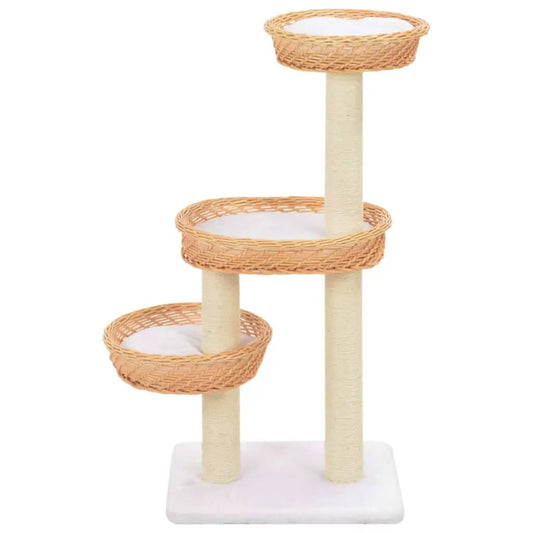 Katzen-Kratzbaum aus Sisal und natürlichem Weidenholz, vidaXL, dreistöckig mit 3 Korbplattformen
