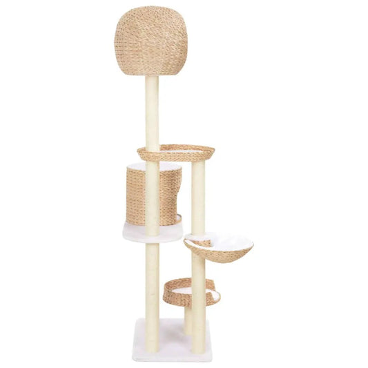 Katzen-Kratzbaum Sisal Seegras von vidaXL, mehrstöckiger Kratzbaum mit Sisalstämmen in natürlichem Beige