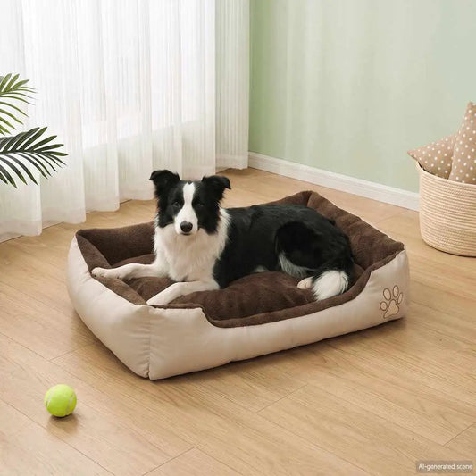 Warmes Hundebett XL von vidaXL mit braunem Polsterkissen, beiger Außenbezug
