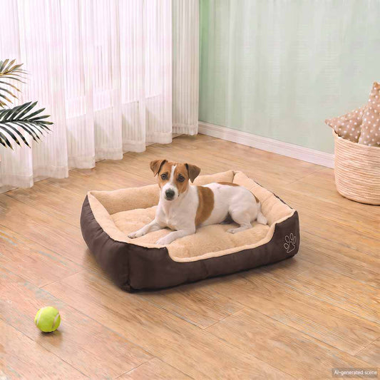 Warmes Hundebett S mit Polsterkissen, braune Außenhülle und beiges Innenkissen (vidaXL)