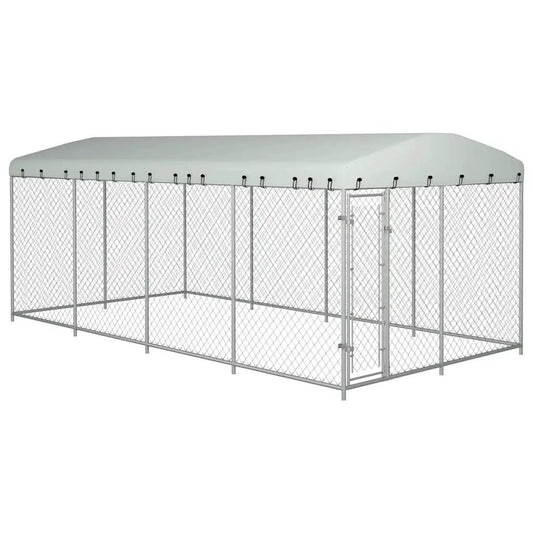vidaXL Outdoor-Hundezwinger mit Überdachung, 7,6x3,8x2,3 m, Metallgitter