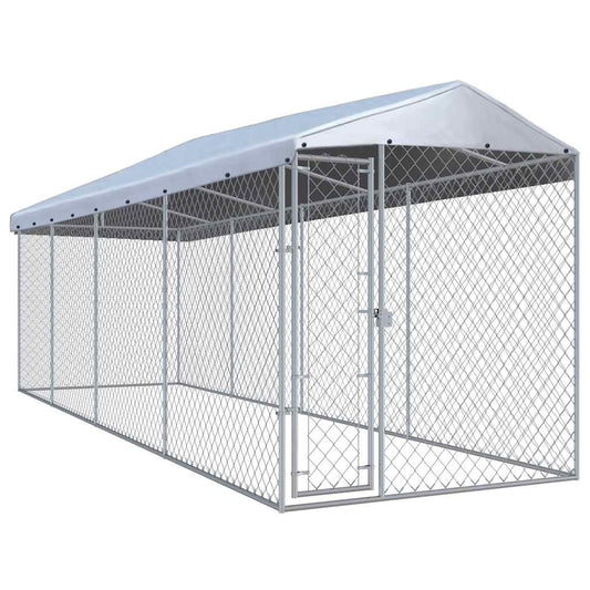 vidaXL Outdoor-Hundezwinger mit Überdachung 760×190×225 cm aus Metallgeflecht
