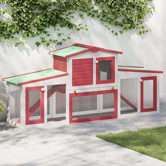Großer Kaninchenstall aus Holz, rot-weiß, vidaXL, 201x45x85 cm, Lebensräume & Gehege für Kleintiere