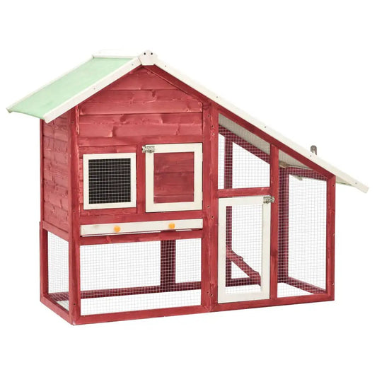 Kaninchenstall Rot-Weiß aus Tanne Massivholz, 140x63x120 cm, vidaXL, mit Drahtgitterwänden
