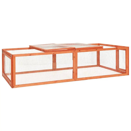 Kaninchenstall aus Massivholz Tanne, 183x90x46,5 cm, mit Drahtgitter für Kleintiere