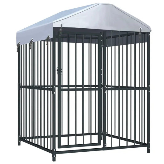 vidaXL Outdoor-Hundezwinger mit Überdachung 120x120x150 cm aus schwarzem Metall mit grauem Dach