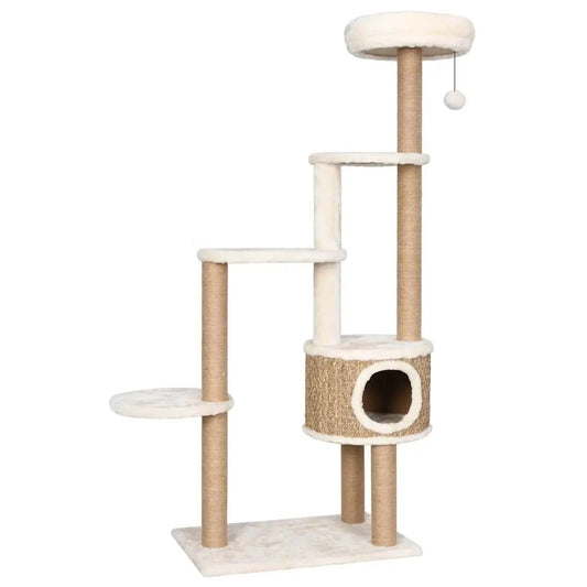 Katzen-Kratzbaum Seegras 148 cm mit luxuriösem Kissen, mehrstöckig, Höhle und Spielball