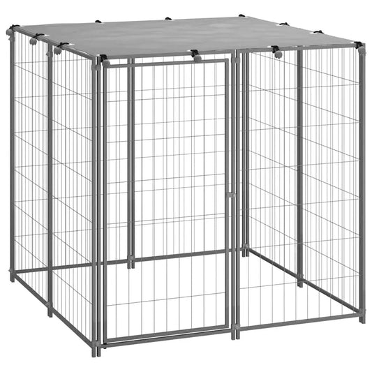 vidaXL Hundezwinger Silbern 110x110x110 cm aus Stahl, mit Dach