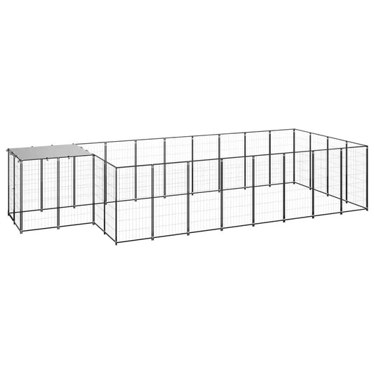 Hundezwinger Schwarz aus Stahl, 10,89 m², modularer Hundeauslauf