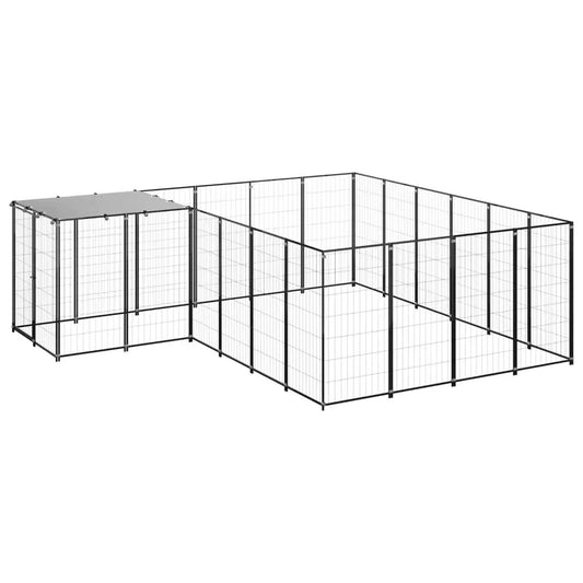 Hundezwinger vidaXL aus schwarzem Stahl, 8,47 m², modulare Zaunkonstruktion