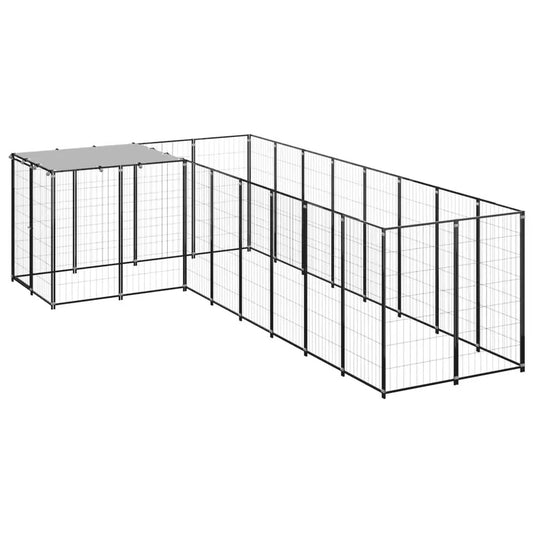 Hundezwinger Schwarz 6,05 m² Stahl mit Drahtgitter, modulare Lauf-/Zwingeranlage vidaXL