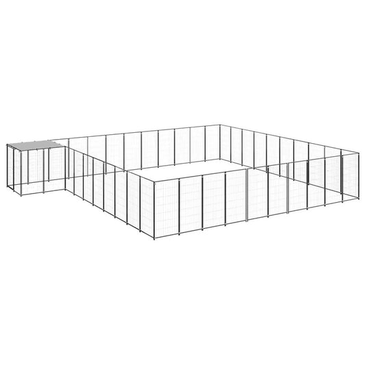 vidaXL Hundezwinger Schwarz aus Stahl, 31,46 m² mit Ausläufen