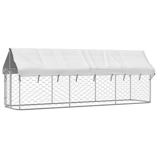 Outdoor-Hundezwinger mit Dach aus Metallgitter, vidaXL, 400x100x150 cm, silber