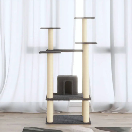 Kratzbaum mit Sisal-Kratzsäulen, dunkelgrau, 110 cm – vidaXL, mehrstöckig mit Höhle