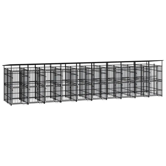 Outdoor-Hundezwinger aus Stahl mit Dach vidaXL, 18,43 m², modular Abschnitte