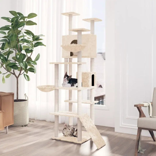 Kratzbaum Creme 191 cm mit Sisal-Kratzsäulen von vidaXL, mehrstöckiger Katzenbaum