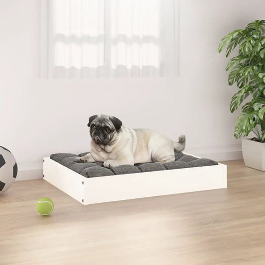 Hundebett Weiß 61,5x49x9 cm Massivholz Kiefer mit grauer Polsterung