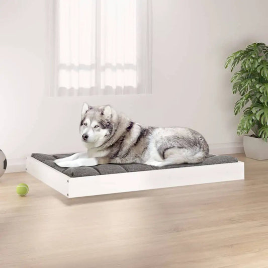 Hundebett vidaXL Weißes Massivholz Kiefer, 101,5x74x9 cm, mit grauem Polsterkissen