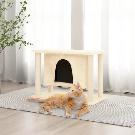 Kratzbaum Creme 50 cm mit Sisal-Kratzsäulen und Katzenhöhle