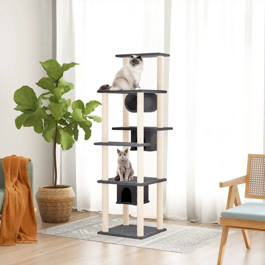 Kratzbaum mit Sisal-Kratzsäulen, Dunkelgrau, 169 cm – mehrstufiger Katzenbaum