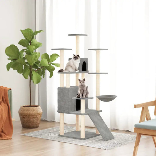 Kratzbaum vidaXL mit Sisal-Kratzsäulen, hellgrau, 154 cm