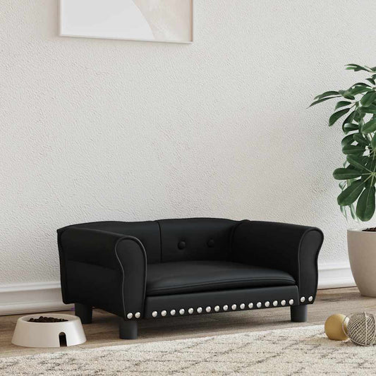 Hundebett Schwarz 70x45x30 cm Kunstleder, gepolstert, mit silbernen Nieten