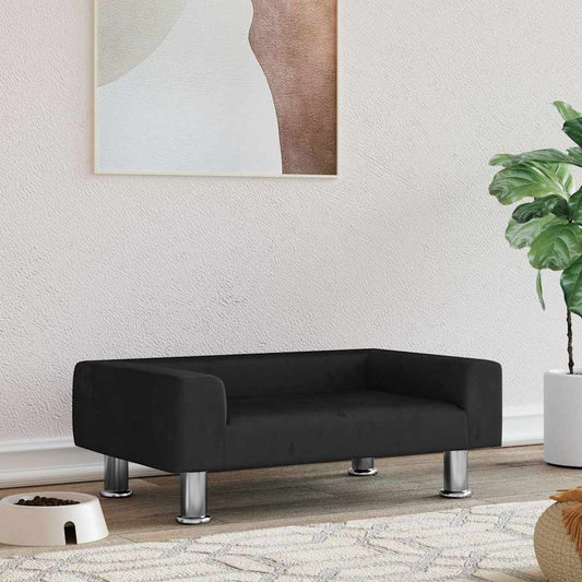 Hundebett Schwarz Samt 70x45x26,5 cm mit glänzenden Metallfüßen