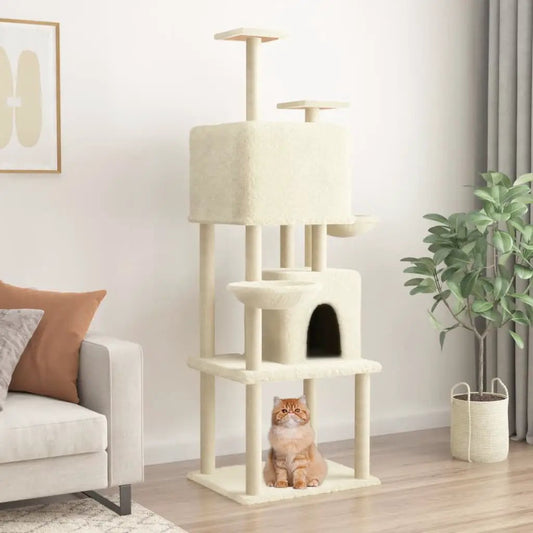 Kratzbaum cremefarbig aus Sisal-Kratzsäulen, 180 cm, mehrstöckig