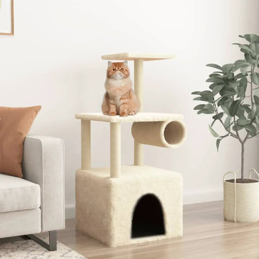 Kratzbaum Creme mit Sisal-Kratzsäulen, 109,5 cm, beige Katzenbaum mit Höhle