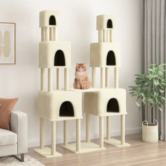 Kratzbaum Creme 199 cm mit Sisal-Säulen, mehrstöckiger Katzenbaum von vidaXL