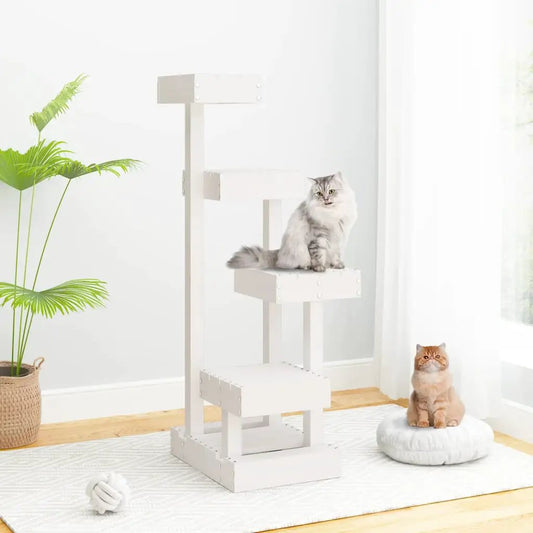 Kratzbaum Weiß 45,5x49x103 cm aus Massivholz Kiefer von vidaXL – zwei Katzen
