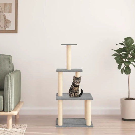 Kratzbaum Hellgrau 111 cm mit Sisal-Kratzsäulen vidaXL