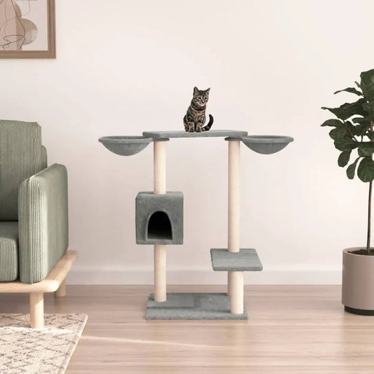 Kratzbaum mit Kratzsäulen in Hellgrau, 82 cm, mehrstöckiger Katzenbaum mit Höhle und Plattformen, ideal für Katzen, vidaXL