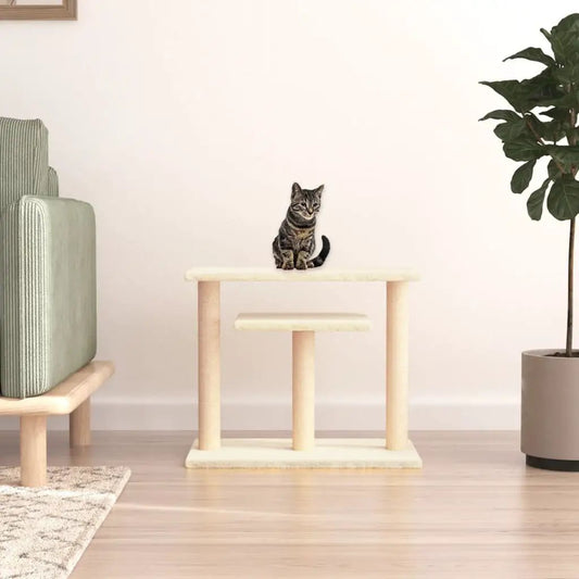 Kratzbaum Creme 62,5 cm mit Plattformen cremefarbener Katzenkletterbaum für Zuhause