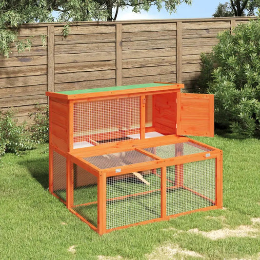 Kaninchenstall aus Massivholz Kiefer, orangefarbig, 102x90x84,5 cm, mit Drahtgitter