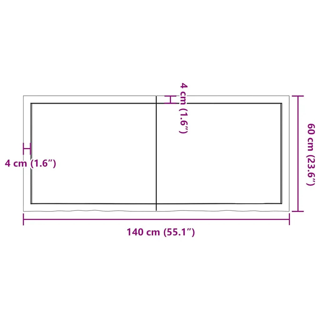 Tischplatte aus Eiche Massivholz, hellbraun, 140x60x(2-4) cm, vidaXL